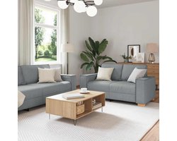 2-delige bankstel met kussen, lichtgrijs stof, gezellige bankstel met bekleding en armleuningen, voor woonkamer en kantoor