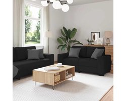 2-delige bankstel met kussen, zwarte stof, gezellige bankstel met bekleding en armleuningen, voor woonkamer en kantoor