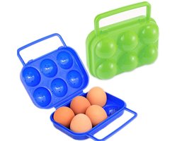 2-delige draagbare plastic eierhouder - Eierdoos - Opvouwbare draagbare eierdoos - Eierhouder, Eierrekje - Blauw + Groen