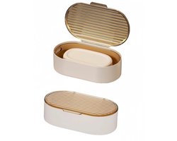 2-delige draagbare zeepdispenser - zeepbakje - badkamer accessoires - met afneembaar deksel - geschikt voor badkamer/op reis - ABS - geel