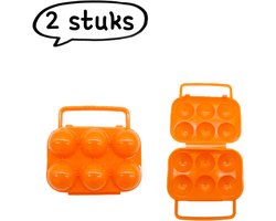 2-delige eierdoos - Draagbare eierdoos - Eierdoos van PP-materiaal voor thuisgebruik - Milieuvriendelijke eierdoos voor kamperen - 6 vakken - Oranje