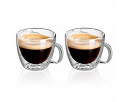 2-delige - Espresso kopjes - Koffiekopjes - Koffiekopjes met oor - Espresso Mokken - Koffiekopjes dubbelwandig - Glazen beker - Transparant - Glas - 80 ml