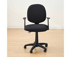 2-delige flexibele bureaustoelhoezen met stoffen frontplaten voor een moderne kantoorstijl. Gemaakt van rekbare, zachte stof die zich aanpast aan de zitting, machinewasbaar en geschikt voor de meeste stoelen (inclusief de rugleuning) - Zwart.