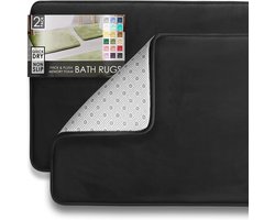 2-delige fluwelen traagschuim badmatset - antislip, wasbare badkamermatten voor badkamer - zwart