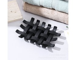 2-delige functionele zeepbak met dubbele laag en afvoer, geen boren nodig voor installatie, geschikt voor de badkamer, stijlvol design past in elk interieur, handige zeephouder - zwart