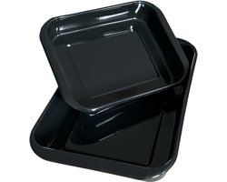 2-delige - Geëmailleerde Braadslede Ovenschaal - 29 x 23 x 4.5 - 41 x 27 x 5.5 cm - Zwart