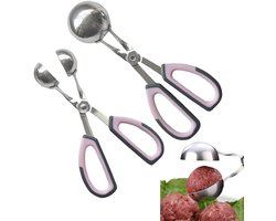 2-delige gehaktballenschepset - Antiaanbak gehaktballenmaker - Met antislip handvat - Keukengereedschap - Geschikt voor familiebijeenkomsten en koken tijdens de feestdagen - Geschikt voor gehaktballen, ijsscheppen, meloenen - Roze