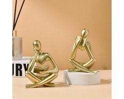 2-delige Gouden Lezersbeelden, Moderne Abstracte Esthetische Sculpturen, Harsen Denkersfiguren, Woondecoratie, Ornamenten Voor in De Woonkamer/studeerkamer, Op Een Plank of Tafel, Beelden Die Contemplatie En Lezen Uitbeelden