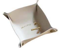 2-delige Grijze Opbergschalen - PU Leren Opbergbakjes met Drukknoop voor Sleutels, Sieraden en Munten