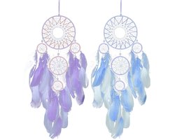 2-delige grote dromenvanger met veren, bohemian decoratie voor aan de muur