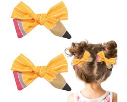 2-delige haaraccessoire - Haaraccessoire voor de eerste schooldag - Hoofdband met potloodpatroon - Leuke gestreepte haarclip voor kinderen - Haaraccessoire voor kinderen - Geel