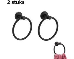 2-delige handdoekring van roestvrij staal - ronde handdoekhouder - geschikt voor badkamer en toilet - hang- en wandhouder - ronde perforatie zwart