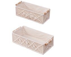 2-delige handgeweven opbergmand in Boheemse stijl, opbergmand voor speelgoed en snacks, geschikt voor slaapkamer, woonkamer en huis, gebroken wit