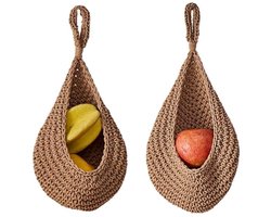 2-delige hangende katoenen fruitmand, multifunctionele keukenhangmand voor het bewaren en organiseren van fruit en groenten (20*19 cm)