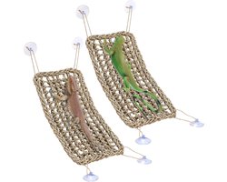 2-Delige Hangmatten Voor Reptielen - Natuurlijke Hangmat voor Reptielen - Reptielenhangmat - Handgeweven Zeegras - Verstelbare Klimplaats - Met Zuignappen - Voor Terraria (O.A. Voor Heremietkreeften, Gekko's, Slangen, Leguanen en Amfibieën)