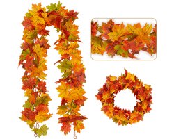2-delige Herfst Guirlande Esdoorn Bladeren - 2x 85cm Realistische Herfst Decoratie met Esdoornbladeren voor Tafel, Haard en Trapleuning (Totaal 170cm, Herbruikbaar)