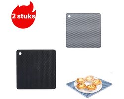 2-delige hittebestendige siliconen honingraat vierkante mat - Warmte-isolerende onderlegger voor pannen en borden - Anti-verbrandingsonderlegger - Zwart - Grijs