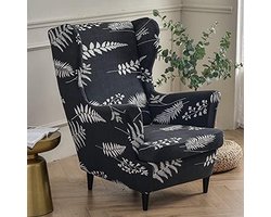 2-delige hoes voor oorfauteuils, fauteuilhoezen, stoelhoezen, overtrek, stoelhoes, elastisch, stretch, tijger, stoelbekleding met armleuning, hoge rugleuning, universeel (zwarte varen)