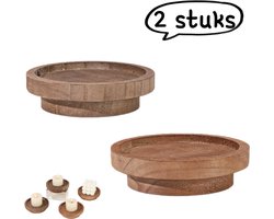 2-delige houten kaarsenhouder - Natuurlijke houten stijl, veelzijdig en praktisch - Milieuvriendelijk materiaal met een hoogwaardige uitstraling - 9*9*3cm - Bruin