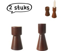 2-delige kandelaar - Antieke bronzen kandelaar Decoratieve kandelaar Ornament - Geschikt voor woondecoratie, kan dienen als een elegant ornament - Houten - 9cm + 11cm - Bruin