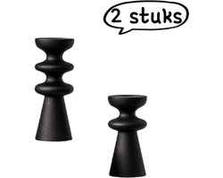 2-delige kandelaar - Vintage houten kandelaar met geurkaars - Decoratief ornament voor kaarslicht - Zwart