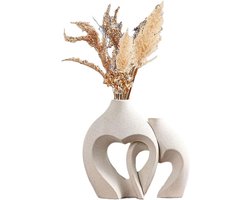2-Delige Keramische Vaas Set - Ronde Vazen in Mat Crème - voor Woonkamer, Kantoor & Tafel