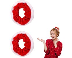 2-delige Kerst Haar Scrunchies Set - Fluweelen Haar Elastiek in Rood en Wit - Feestelijke Haaraccessoires voor Vrouwen en Meisjes - Kerstcadeau Idee