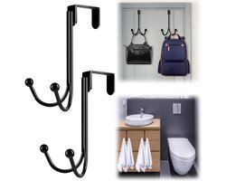 2-delige kledinghaak - deurhaak - dubbele haak opbergrek - metalen kapstokhaak - ophangen van jassen, hoeden, badjassen, handdoeken en tassen - voor gebruik in opbergkasten en aan deurpanelen (16,5*5 cm - zwart)