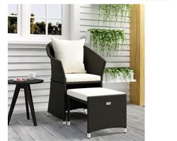 2-delige Loungeset met kussens poly rattan zwart