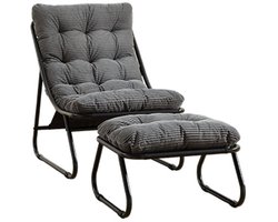2-delige Loungestoel - Vrijetijdsloungestoel - Outdoor vrijetijdsloungestoel - Terrasloungestoel - Stoel - Met voetsteun - Met kussen - Comfortabel hangstoelontwerp - Geschikt voor woonkamer, slaapkamer, leeskamer - Grijs