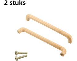 2-delige massief houten handgreep - Eenvoudig ontwerp - Geschikt voor kastdeuren en keukenkasten - Gatenafstand 192 mm - Ronde brug van beukenhout - Inclusief schroeven - Natuurlijke houtkleur