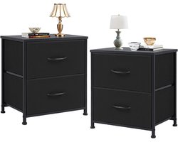 2-Delige Nachtkastjes Set met 2 Lades – Bedside Tafels 45×30×50 cm – Moderne Nachtkastjes Zwart met Metalen Poten (H10 cm) – Draagvermogen 20 kg