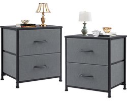 2-Delige Nachtkastjes Set met 2 Lades – Stoffen Bekleding & Metalen Frame – Bedside Tafels 45×30×50 cm – Grijs Modern Design