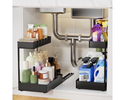 2-delige Onderkast Organizer met Metalen Lades, 2-laags Keuken en Badkamer Opbergoplossing, Uittrekbare Kast Organizer voor Efficiënte Opbergruimte