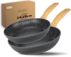 2-delige pannenset met antiaanbaklaag (24cm, 28cm) - Geschikt voor alle fornuizen, inclusief inductie - Vaatwasmachinebestendig