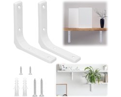 2-delige plankbeugel - wandpaneel steunframe - L vormig bevestigingsframe - wand schappen ondersteunendkader - metalen plankhouder - inclusief montageaccessoires - voor planken, kasten en boekenkasten (15*12,5 cm - wit)