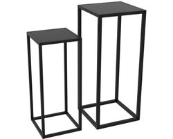 2-delige plantenrek set 31 x 31 x 65 cm (groot rek) 25 x 25 x 58,5 cm (klein rek) Zwart Staal Plantenstandaard Minimalistisch ontwerp Geschikt voor Tuin Balkon