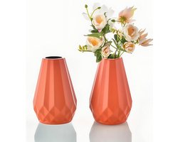 2-delige plastic vaas - Minimalistische stijl - Woondecoratie - Onbreekbaar - Geschikt voor eettafels, feestjes, woonkamers, kantoren en slaapkamers - Oranje-rood