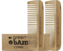 2-delige premium set bamboe haarkammen, haarkammen van bamboehout, duurzame houten kam van massief hout, kapperskammen voor elk haartype (2-delige kammen)