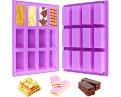 2-delige rechthoekige siliconen mal voor 8-laags repen met antiaanbaklaag voor granolarepen, energierepen, chocolade, cake, brood en zeep