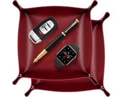 2-delige Rode Opbergschalen - PU Leren Opbergbakjes met Drukknoop voor Sleutels, Sieraden en Munten