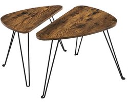 2-delige salontafel Koffietafel Bijzettafel 60 x 38 x 47,5 cm + 52 x 31,5 x 42,5 cm bruin + zwart Ruimtebesparend stapelbaar ontwerp Stevige metalen pootconstructie Eenvoudig te monteren Geschikt voor woonkamer slaapkamer en eetkamer