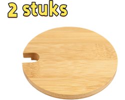 2-delige set - Bamboe deksel - Luchtdicht potdeksel - Houten deksel - Bekerdeksel - Deksel voor kruidenpotje - Bamboe en houten dop - Geschikt voor kruidenpotjes, bewaren en afsluiten - 8,5*7,2*1 cm - Natuurlijke houtkleur