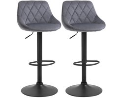 2-delige Set Barkrukken, In Hoogte Verstelbare Barkruk Met Rugleuning, Fluweel Look, Metalen Frame, Voetensteun, Draaibaar, Donkergrijs