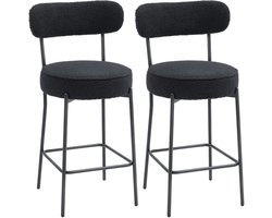 2-delige Set Barkrukken Met Gestoffeerde Zitting En Voetensteun, Fleece Hoes, Metalen Frame, Zwart