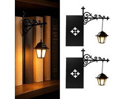 2-delige set - Bibliotheeklantaarn - Lantaarn - Boekenplank lampje - Decoratieve boekenplankverlichting - Decoratieve verlichting met Halloween-thema - Zwart - IJzer/Kunststof