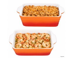 2-delige set CROSSY Oranje ovenschaal met handvatten rechthoekig van aardewerk – Q10000040