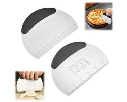 2-delige set - Deegschraper - Deegsnijder - Pizzasnijder - Gebaksschraper - Noedelsnijder - Bakgereedschap - Antislip rubberen handgreep - Met schaalverdeling - Halfrond - 16 x 12 cm - Zwart - Geschikt voor gebak, brood en pizza