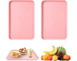 2-delige set – Dienblad – Opbergbak – Rechthoek – Antislip – Geschikt voor restaurants, cafés, keukens, schoolkantines, bars, banketten (Roze – 30,6 x 22 x 1,7 cm)