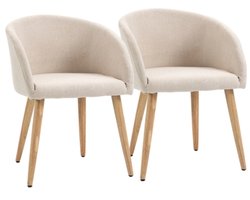 2-delige set gestoffeerde stoelen 55 x 56 x 74 cm Scandinavisch design, gestoffeerde stoelen met houten poten antislipvoetjes, draagvermogen 150 kg beige Eetkamerstoel fauteuil bureaustoel